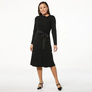 GREY by Jhoan Sebastian Grey Metallic Ribbed Belted Sweater Dress