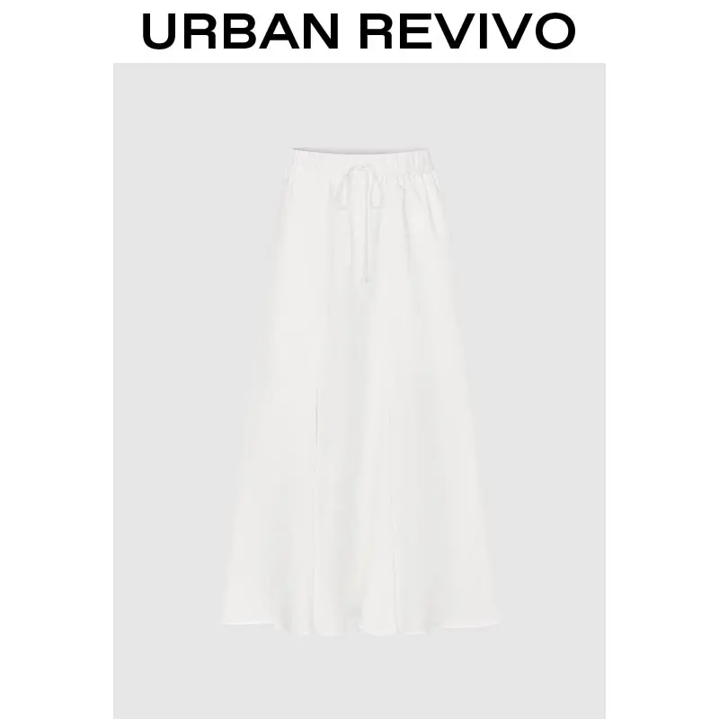 URBAN REVIVO Women's Elegant Plain Fishtail Midi Skirt with Elastic Waist - All Seasons Fashion Apparel for Casual Clothes, Lady, Cold Wash, Do Not Dry Clean