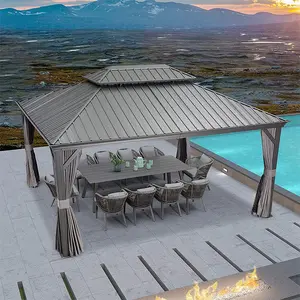 PURPLE LEAF 12' x 16' Patio Gazebo For Backyard | Hardtop Galvanized Steel Grey Frame With Upgrade Curtain