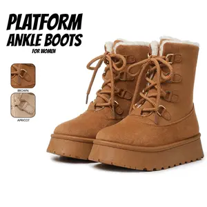 Snow Boots for Women Faux Fur Lined Ankle Boot Platform Heel Lace Up Warm Cozy Easy Pull on Gifts for Her Outdoor Party Work Casual Fleece Lined Spring Winter Dressy Shoes