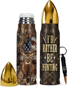 Perfect Gift for Hunter – Deer Hunting Bullet Tumbler 17oz – Stainless Steel, Insulated, Includes Bullet Keychain
