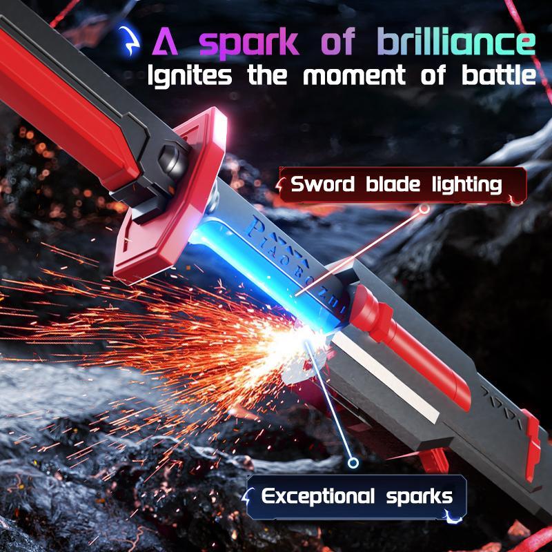 Spark-Effect Sword 31.5" LED Blade with Mist Smoke Auto-Eject Sheath Type-C Recharge Replaceable Flint Spark for Cosplay Ultimate Galaxy War Blade Electronic Toy