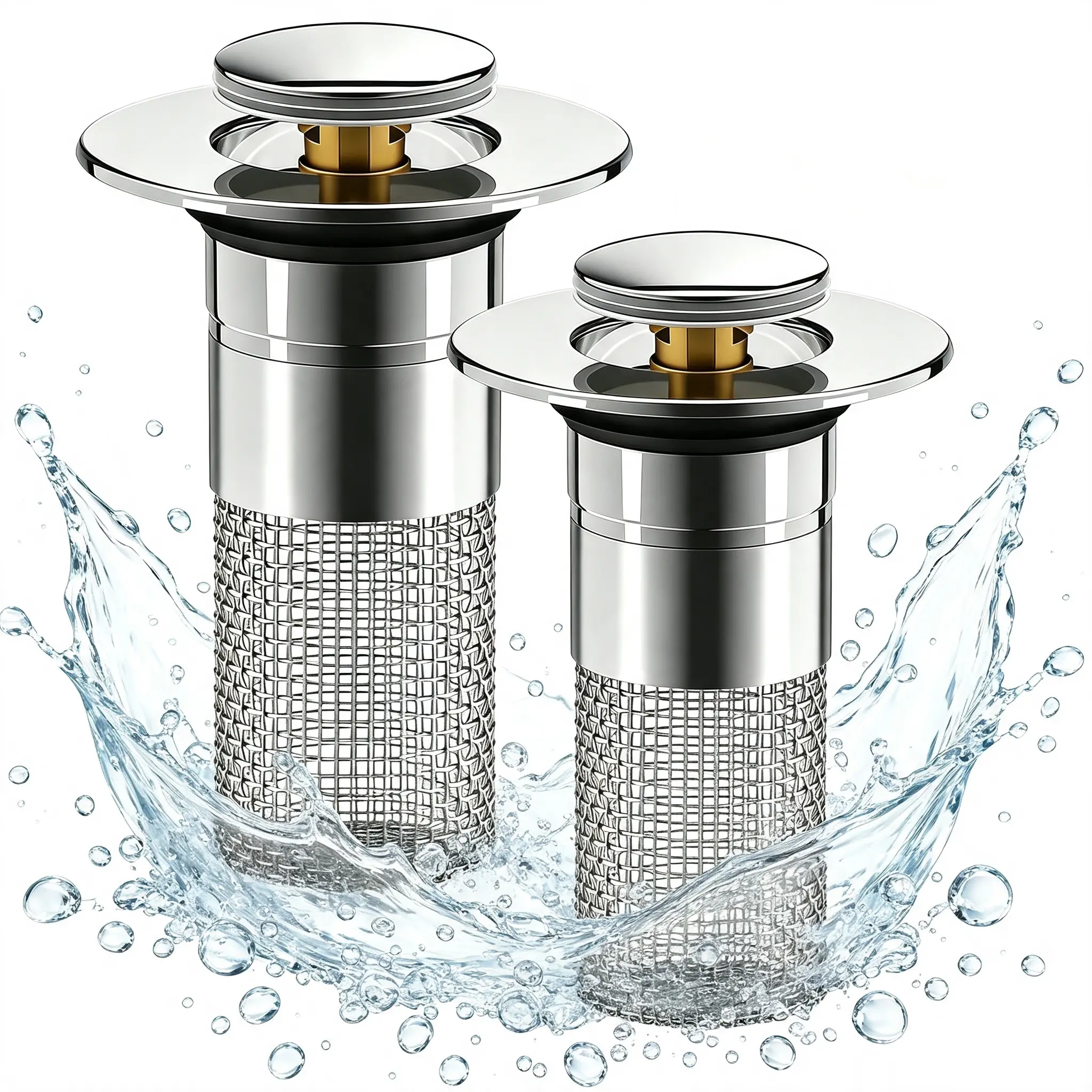 Bathroom sink,Universal Fit 2-in-1 Pop-Up Sink Drain Stopper, Stainless Steel Mesh Strainer, Rust-Proof, Anti-Clog Odor Block Design, Freely Drains Water, Heavy-Duty Accessory for Frequently Used Bathroom Sinks