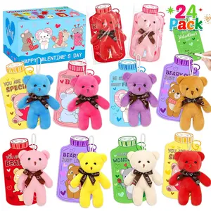 MUKOSEL 24 Pcs Valentines Day Gifts for Kids Classroom with Valentines Cards Mini Bears Plush Toys, Bulk Girls Boys Kids Valentines Day Gifts for School Class Party Favors Exchange Prize