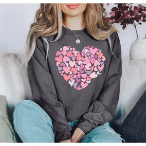 Mini Pink Hearts Retro Sweatshirt, Vintage Valentine's Day Sweatshirt, Crew Neck, Women's, Crewneck, Valentine's Day, Love, Heart, Cupid