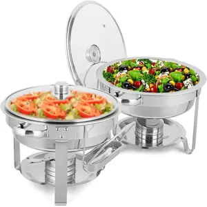 [FLASH SALE] ROVSUN 5 QT Round Silver Chafing Dish Buffet Set with Glass Lid & Holder