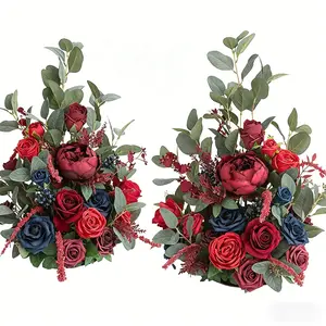 Vintage Blue Artificial Roses and Multicolor Sunflower Roses, Wedding Arch Decoration, Floral Arrangement for Events