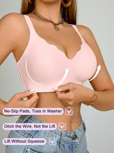 1/2PCS V-neck Women's Push-Up Plunge Padded Bra Without Steel Rings, Wave Edge Design, Jelly Bra, Comfortable, Casual, Stylish and Everyday Underwear for Daily Wear