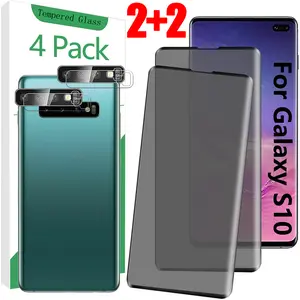 [2+2 Pack]Privacy Screen Protector for Samsung Galaxy S10 and Camera Lens Protector,9H Hardness Anti-Spy Tempered Glass Film,Support Fingerprint Unlock-Anti-Fingerprint,Easy to Install 6.1"