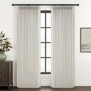 Pinch Pleated linen Curtains,Semi-Sheer Drapes Pinch Pleat Curtain with Hooks+Rings (Set of 2) home