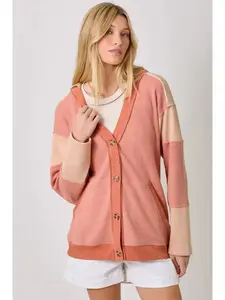 Button up COLOR BLOCK HOODIE CARDIGAN