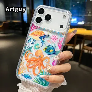Magnetic Phone Case for iPhone 17 16  Pro Max Plus 15 14 13 12 11 Air E Oceanic Fantasy Canvas Pattern Non-Yellowing Shockproof Soft Silicone Transparent Acrylic Large Hole Cover Supports Wireless Charging
