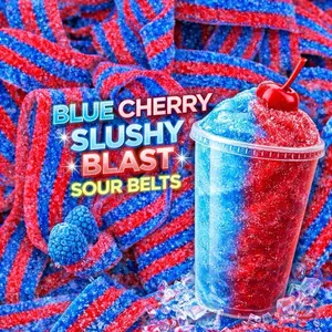 Blue Razz Cherry Slush Swedish Sour Candy Belts 4oz - RAFFA - Thick Chewy Sour Sugar Coated Exotic Gummies for Snack Lovers - Sweet