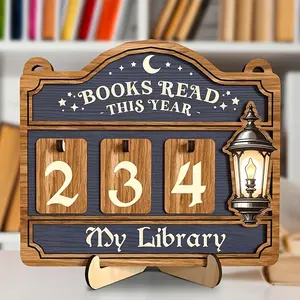 This Year's Reading Book Counter, Reading Tracker Sign for Home Library Decoration, Book Light Catcher Ornament, Gift for Librarians, Readers, Teachers, Women Book Lovers, Suitable for Bookshelf Wall and Desktop Accessories