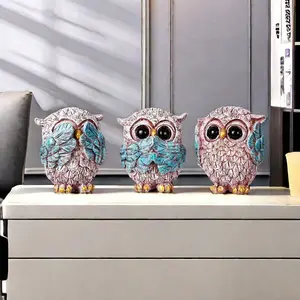 3-Piece Resin Owl Craft Set, Home & Car Desk Decor, Resin Sculptures, Perfect Birthday Gift, Unique Decoration Design, Office Accessories