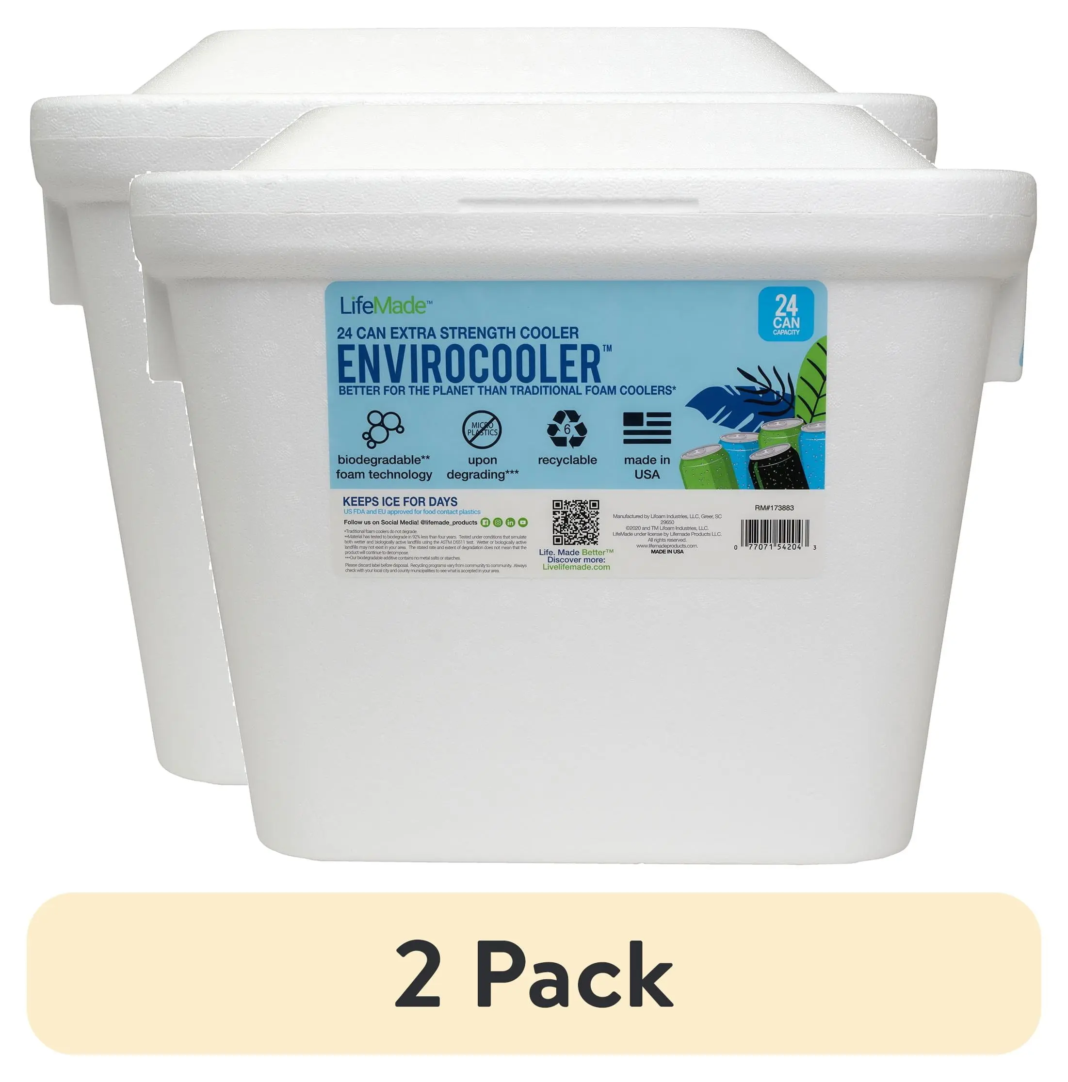 (2 pack) Lifoam 24 Can Envirocooler Foam 28Qt Foam Cooler, White