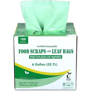 Compostable Trash Bags, Extra Thick, Compost Kitchen Bin Bags,  Scraps Yard  Bags, ASTM D6400 BPI and TUV AUSTRIA Certified (6 Gallon, Pack of 100)