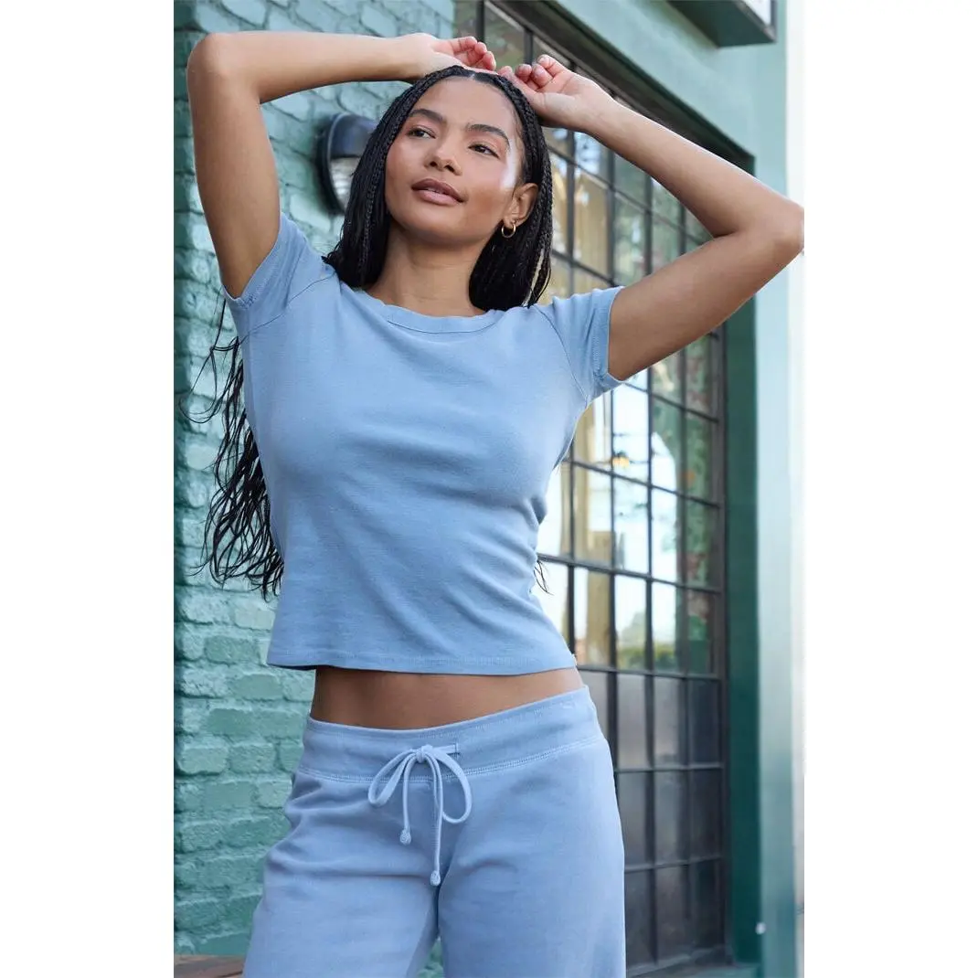 John Galt Women's Blue Hailie Basic Short Sleeve Top