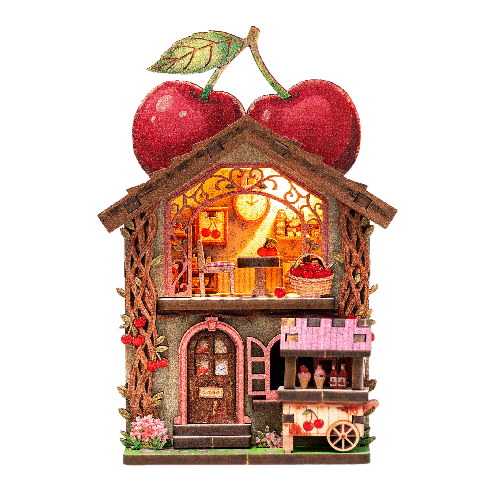 ETKVR RFM04 Cherry Cottage Buildable Blocks Kit - Home Decor DIY Handmade Puzzle Assembly Toy with Self-Adhesive Magnet, Model Building Kits for Street Corner Statues & Figurines