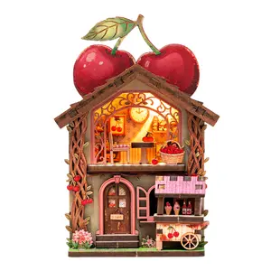 ETKVR RFM04 Cherry Cottage Street Corner Mini House Fridge Magnet DIY Cute Handmade Puzzle Building Block Assembly Model Toy Self-Adhesive Magnetic