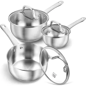 Stainless Steel Saucepan Set, 1QT & 2QT & 3QT Saucepan Set, Premium 18/10 Stainless Steel Sauce Pan Set, Stainless Steel Pot Set 6 Piece