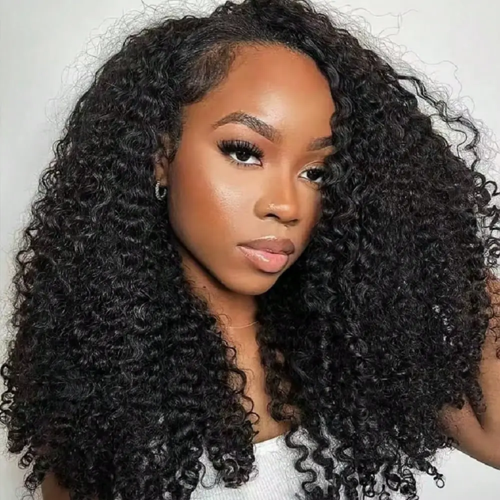 Half Wig Curly Hair 200 Density Glueless Wigs Half Wig Kinky Curly Invisi Flip Drawstring Wig 100% Human Hair Natural Black Headband Wig for Women brazilian human hair wig