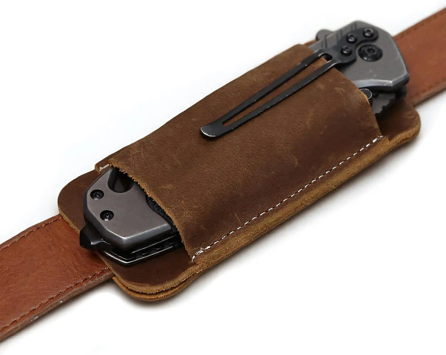 Leather Knife Sheath, Retro Belt Carrying Leather Knife Scabbard Horizontally, Horizontal Carry Knife Holster, Pocket Knife Holder for Men