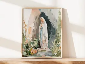 Artful Painting Our Lady of Lourdes Artwork Virgin Mary Catholic Modern Art Print (Unframed)