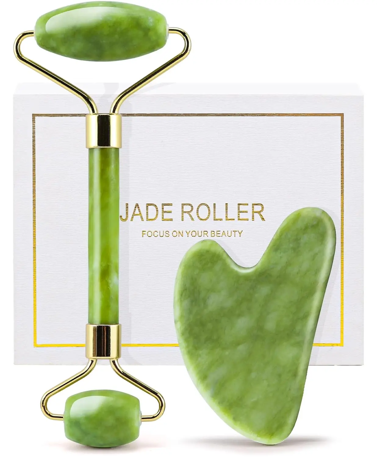 Jade Roller & Gua Sha Set for Face, Cooling & Firming Effect, Sculpting Tool for Jawline & Skin Care, Self-Care Gift for Women & Men