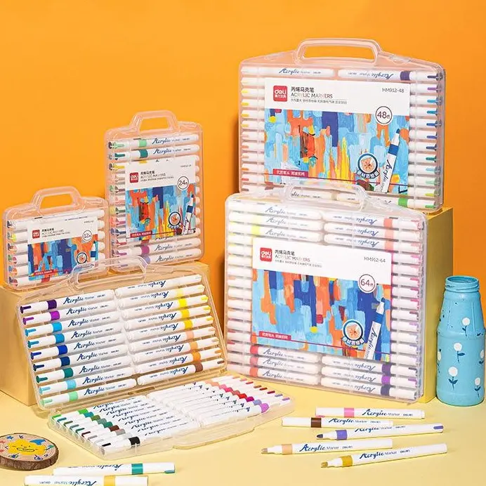64/48/36/24/12 Colors Acrylic Markers Quick Drying Paint Pens for Rock Painting, Ceramic, Wood,  Calligraphy, Scrap booking, Card Making, DIY Crafts, School Supplies Gift