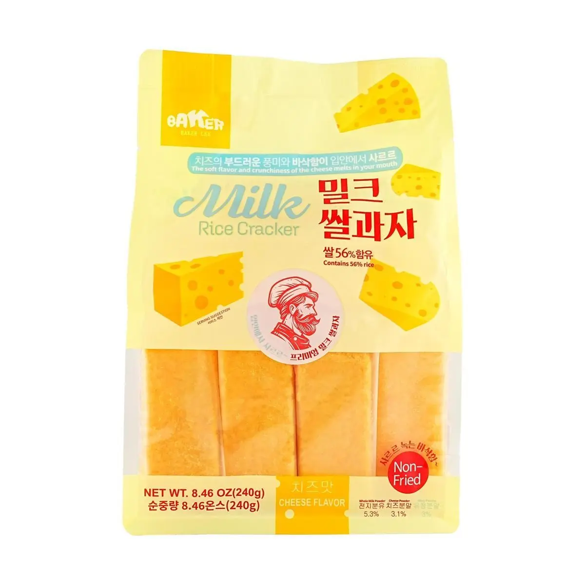 BAKER LEE Milk Rice Crackers - Cheese Flavor 240g, Healthy Non-Fried Snack for Kids & Adults Baked Baking BAKER LEE Milk Rice Crackers - Cheese Flavor 240g, Healthy Non-Fried Snack for Kids & Adults Baked Baking