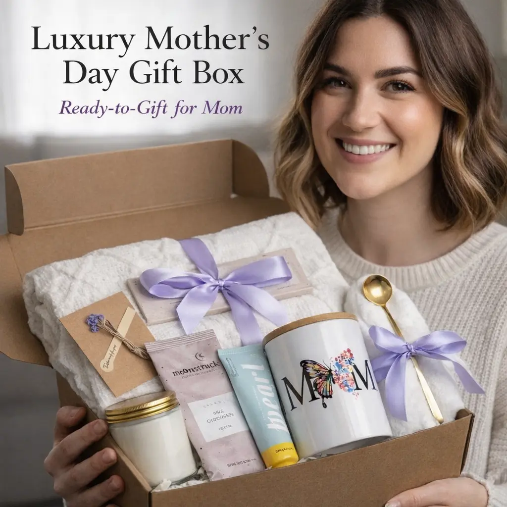 Taniri Luxury Mother’s Day Gift Box for Mom, Personalized Self Care Spa Gift Set with Insulated Mug, Ready to Gift Care Package, Birthday Gift for Women, Cozy Relaxation Gift Basket, Party Gift Packs, Lavender, Bamboo
