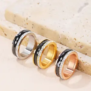 Anxiety Rings for Women and Men Titanium Steel Spinner Fidget Band Rings with Cubic Zirconia for Stress Relief and Wedding Promise Comfort Fit Size 5 to 12