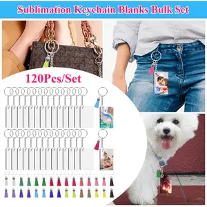120Pcs Sublimation Keychain Blanks Bulk Set with Rectangle Sublimation Blanks Tassels,Keychain Rings & Jump Rings for DIY Keychain Crafting,Fashion Accessories