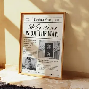 Custom Pregnancy Announcement Newspaper Prints, Baby Shower Gifts For Mom-To-Be, Baby Welcome Poster Personalized Baby, Neutral Baby Girl And Baby Boy Print Wall Art