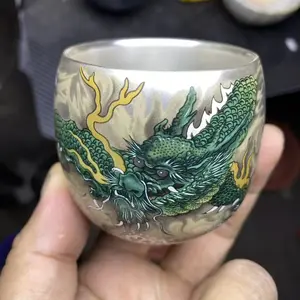 Master Jianzhan handmade silver dragon patterned tea cup