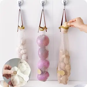 1pc Hangable Fruit And Vegetable Storage Mesh Bag Portable Handle Kitchen Multifunctional Hollow Breathable Garlic Onion Hanging Bag