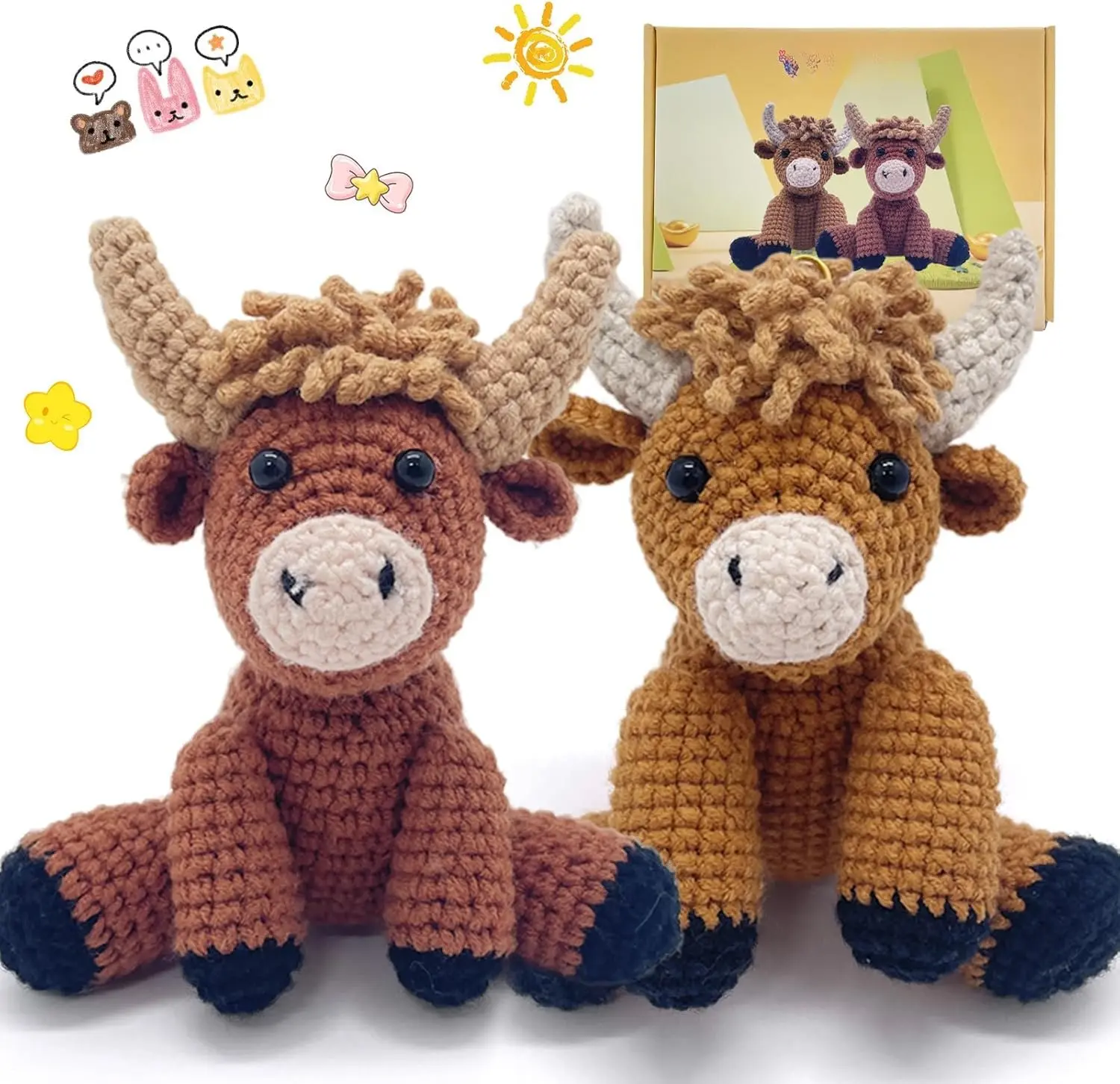 Highland Cow Crochet Kit for Beginners Intermediates - 2 count  Craft Crochet Starter Kit with Step-by-Step Video Tutorial, Easy Knitting Set for Adults , Women Learn to Crocheting  Idea