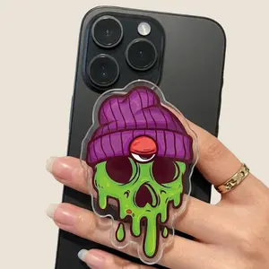 Melty Skull Face With Beanie MagSafe Phone Grip, Horror Aesthetic Magnetic Phone Holder, Kawaii Scary Fan Gift , Kindle Accessories sticky Baby mount Library Card Flower-Shaped Multi-Functional Stand Universal Car Double-Sided Octo Adjustable Portable