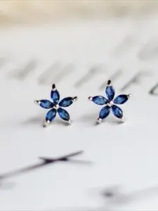 Elegant S925 Silver Blue Zircon Flower Earrings, Fashionable Design, Suitable for All Seasons, Women's Elegant Jewelry