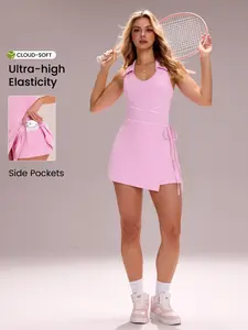 Women's Sporty Polo Active Dress, Slim-Fitting Above the Knee, Casual Spring & Fall Workout Running Tennis Athletic Dress, Versatile Bottom Layer