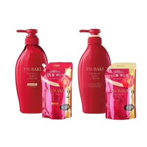 Tsubaki Red Camellia Shampoo & Conditioner Set - Salon Quality Hydration & Repair (Full Size 450ml*2 + Refill 600ml*2)