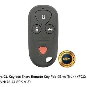 Acura 2001-2003 CL & RL Keyless Entry Remote Key Fob 4B with Trunk 72147-S0K-A13 OEM 309MHz CR2025 Battery Included Programmable