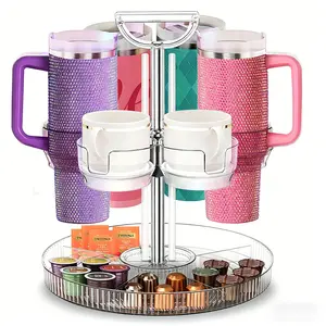 Stanley 360° Rotating Cup Holder Rack for Stanley 40/36/30/20 oz Tumblers,Black Spinning Organizer, Space Saving Kitchen Storage,Sturdy Construction,ldeal Gift for K-Cups, Snacks & Mugs