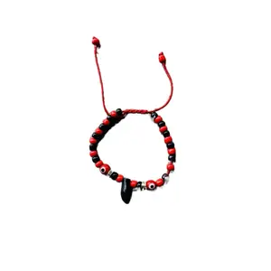 Baby Azabache Bracelet with Black Figure Red Cord Beaded Adjustable Fashion Accessory
