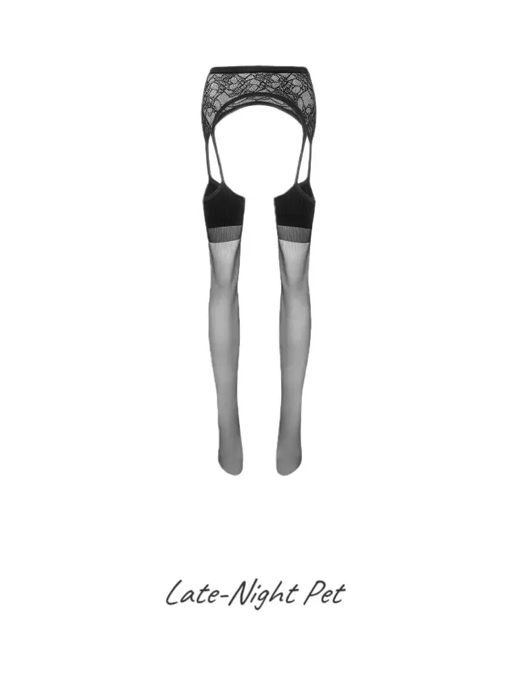 HI DARLING LATE-NIGHT PET BLACK Viral Y2K Pure Temptation Camisole Stockings 2025 Summer Thin Embroidered High-Waist Suspender Tights for Women Lingerie Silk Bow Sleepwear Lingerie Set