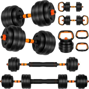 FIXTECH 20 LBS Adjustable Weight Dumbbell Set, 4 in 1 Home Gym Equipment with Dumbbell, Barbell, Kettlebell, Push-Up Modes - Fitness Exercise for Home Gym