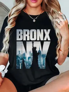 100% Cotton Bronx NYC New York City Skyline Illustration Graphic Design T-Shirt