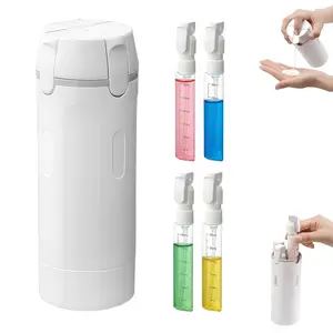 4-in-1 travel dispenser bottle, portable travel toiletries bottle set, travel bottle with blackout design, push down dispenser, leak proof (white)