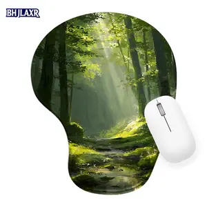 Serene Forest Scene Mouse Pad - 8.98*7.56inchs Silicone Wrist Rest, Ergonomic for Office Home, Vibrant Greenery & Dappled Light Design, Ideal Gift for Nature Lovers